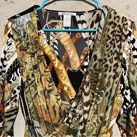 Elysee 26 Women's Artsy Layered Top Faux Wrap Western Animal Print Tiger Size M - Picture 4 of 8